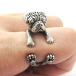 Pug Puppy Dog Shaped Animal Wrap Ring in Silver | DOTOLY