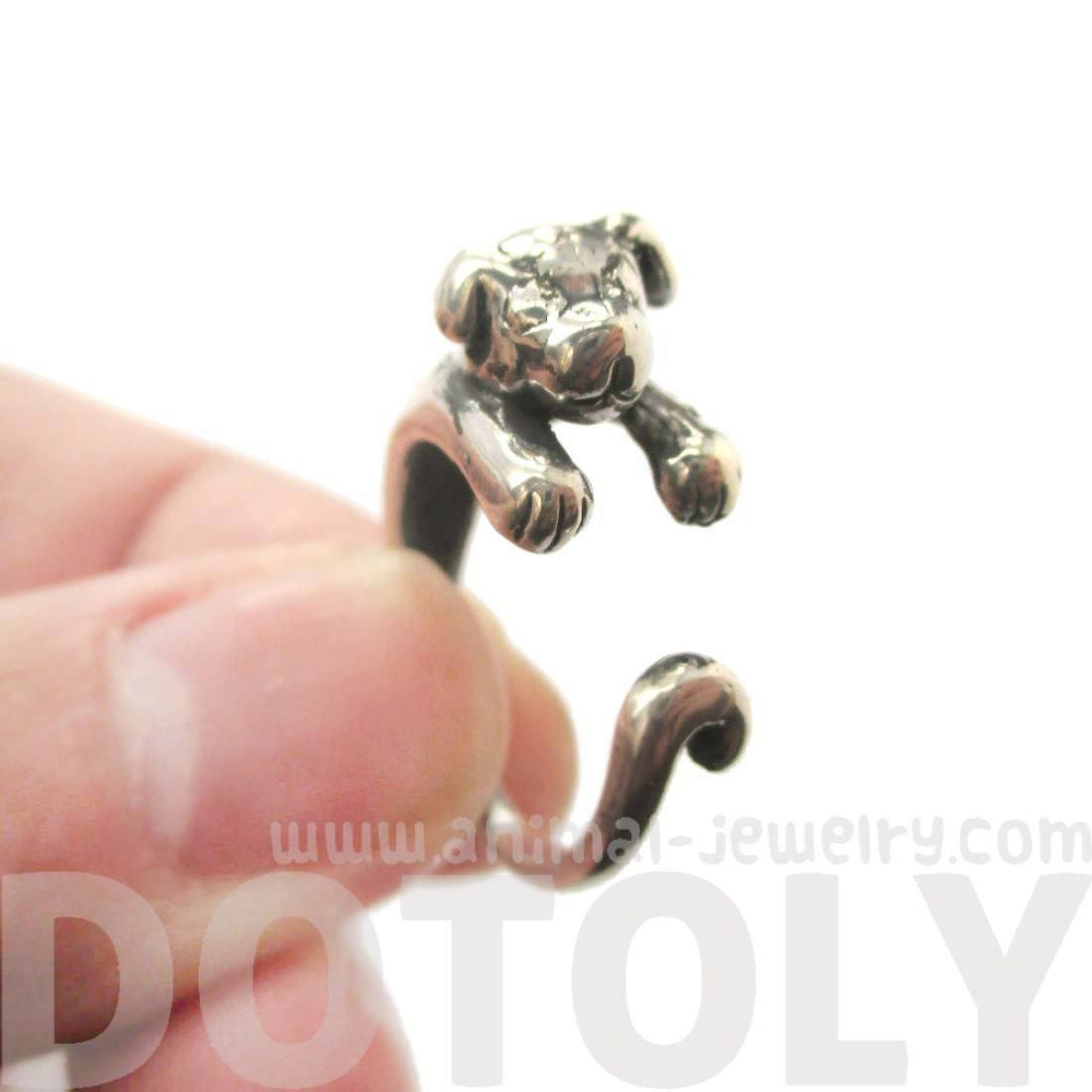 Realistic Puppy Dog Shaped Animal Wrap Ring in 925 Sterling Silver