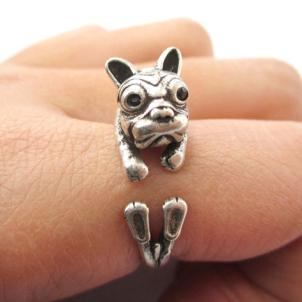 Puppy Dog Shaped Animal Wrap Ring in Silver | Gifts for Dog Lovers