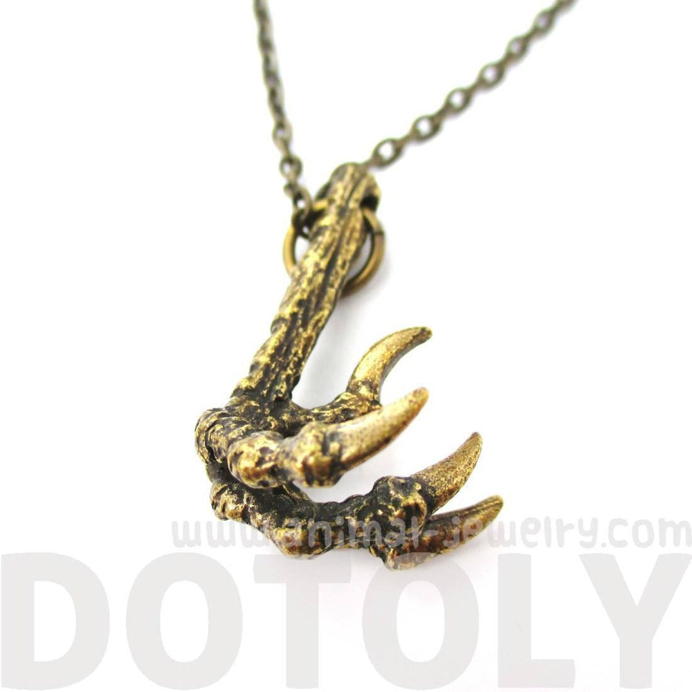 Raven Bird Skeleton Claw Talon Shape Necklace in Brass