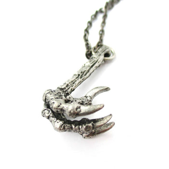 Raven Bird Skeleton Claw Talon Shape Necklace in Silver