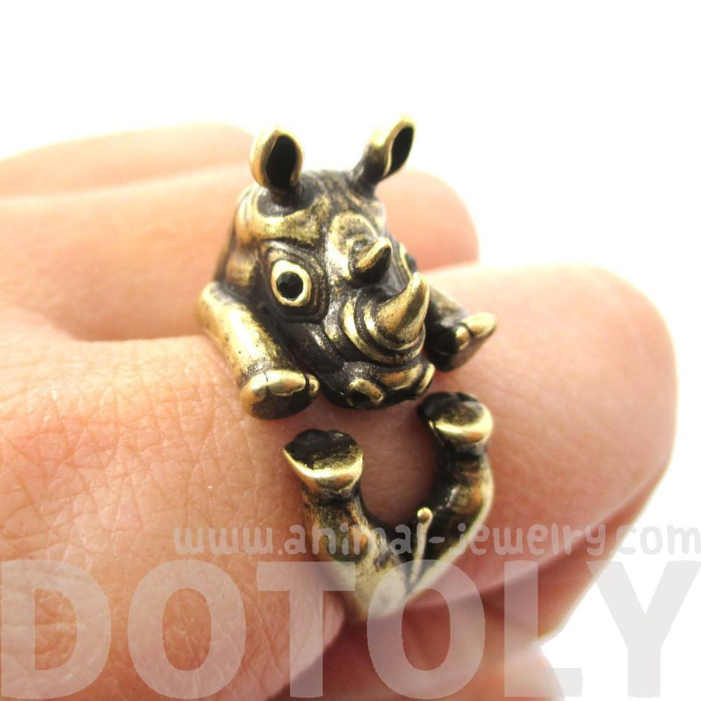 Realistic Rhinoceros Rhino Shaped Animal Ring in Brass | Size 6 to 9