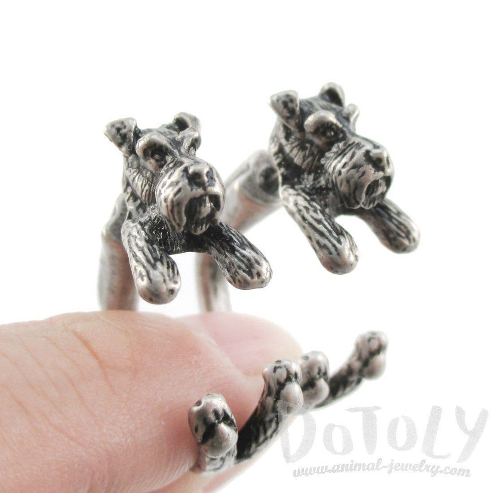 Schnauzer Shaped Front and Back Stud Earrings in Silver