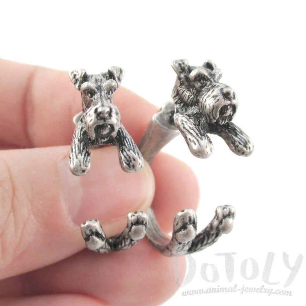 Schnauzer Shaped Front and Back Stud Earrings in Silver