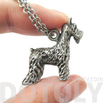 Realistic Schnauzer Puppy Dog Shaped Animal Pendant Necklace in Silver