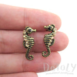 Realistic Seahorse Shaped Rhinestone Earrings in Brass