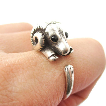 Realistic Sheep Ram Shaped Animal Wrap Ring in Silver | US Size 6 to 9