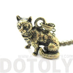 Realistic Short Hair Kitty Cat Shaped Animal Charm Necklace in Brass