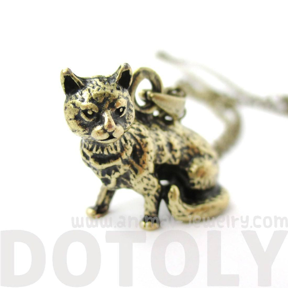 Realistic Short Hair Kitty Cat Shaped Animal Charm Necklace in Brass