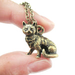 Realistic Short Hair Kitty Cat Shaped Animal Charm Necklace in Brass