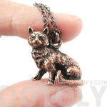 Realistic Short Hair Kitty Cat Shaped Animal Charm Necklace in Copper