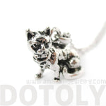 Realistic Grumpy Kitty Cat Shape Animal Charm Necklace in Shiny Silver