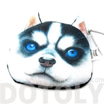 Realistic Siberian Husky Puppy Face Shaped Soft Fabric Coin Purse
