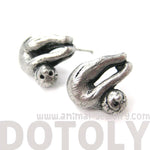 Realistic Sloth Shaped Animal Stud Earrings in Silver | Animal Jewelry
