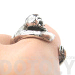 Realistic Sloth Shaped Animal Wrap Around Hug Ring in Shiny Silver