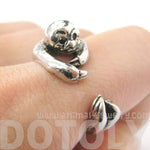 Realistic Sloth Shaped Animal Wrap Around Hug Ring in Shiny Silver