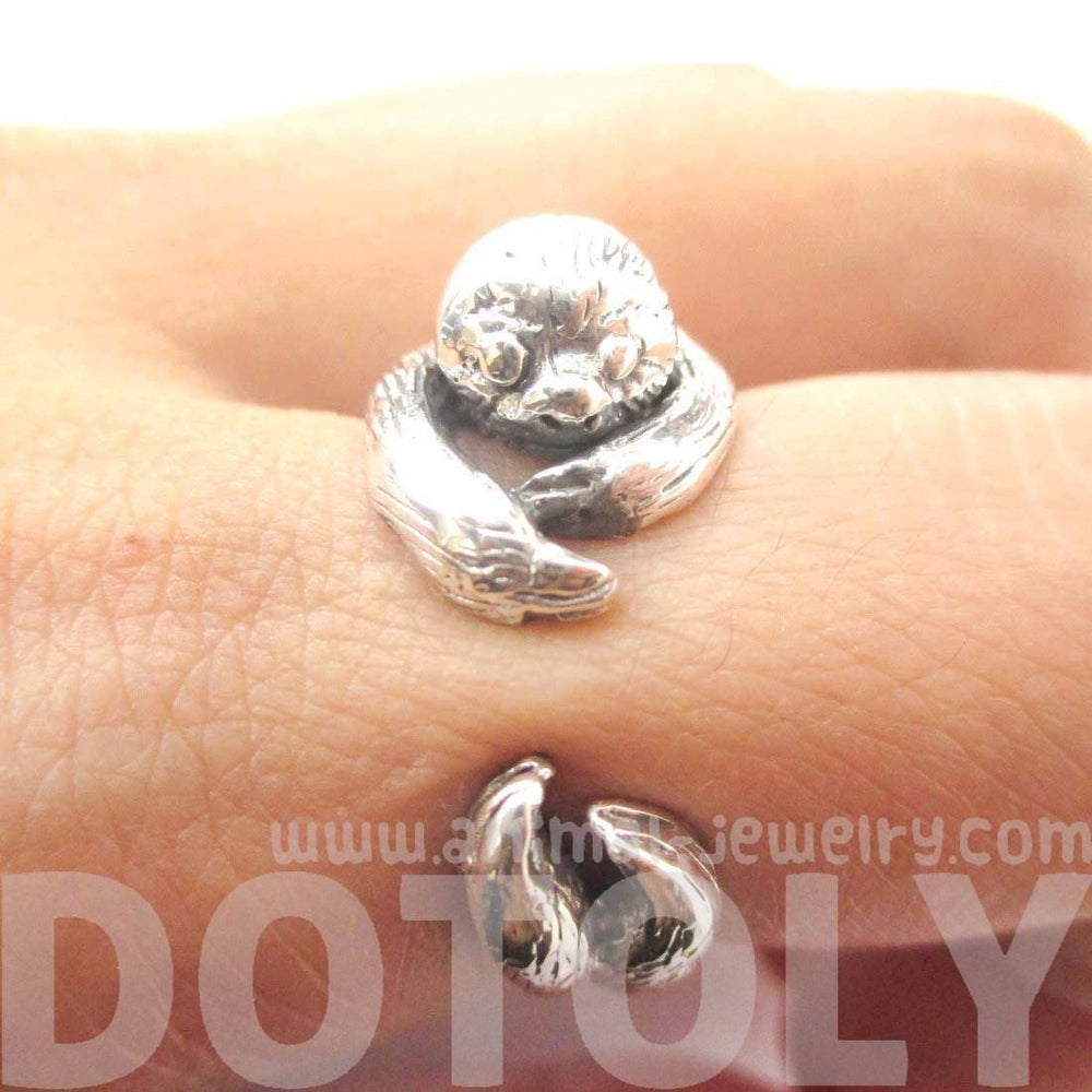 Realistic Sloth Shaped Animal Wrap Around Ring in 925 Sterling Silver