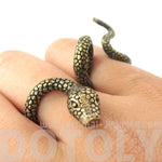 Realistic Snake Shaped Double Duo Finger Adjustable Ring in Brass