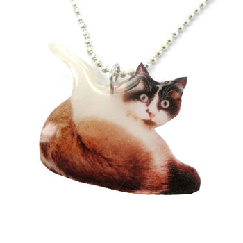 Realistic Snowshoe Kitty Cat Shaped Pendant Necklace | Handmade
