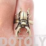 Realistic Stag Beetle Insect Bug Adjustable Animal Ring in Brass