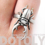 Adjustable Horned Stag Beetle Insect Animal Ring in Silver | DOTOLY
