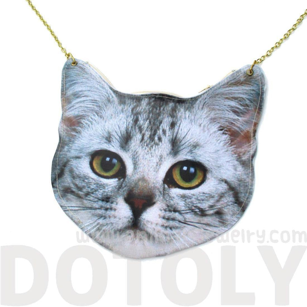 Tabby Kitty Cat Head Shaped Vinyl xBody Shoulder Bag for Cat Lovers