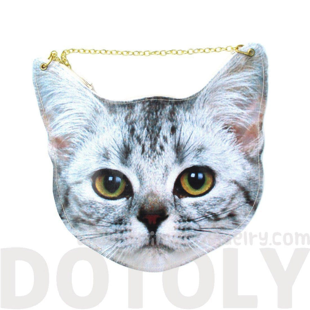 Tabby Kitty Cat Head Shaped Vinyl xBody Shoulder Bag for Cat Lovers