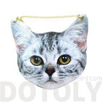 Tabby Kitty Cat Head Shaped Vinyl xBody Shoulder Bag for Cat Lovers