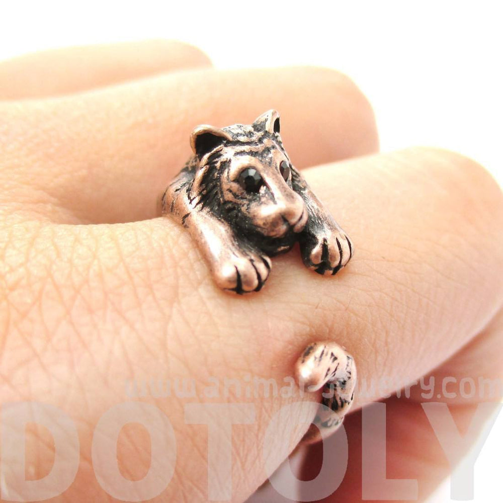 Realistic Tiger Shaped Animal Wrap Ring in Copper US Sizes 4 to 9 DOTOLY