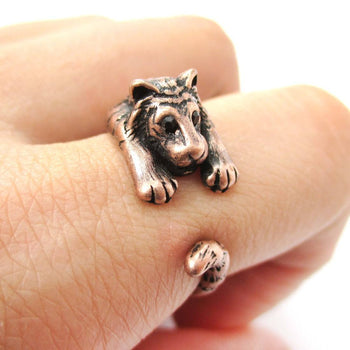Realistic Tiger Shaped Animal Wrap Ring in Copper | US Sizes 4 to 9