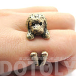 Realistic Toy Poodle Puppy Dog Shape Animal Wrap Around Ring in Brass