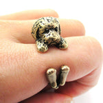 Realistic Toy Poodle Puppy Dog Shape Animal Wrap Around Ring in Brass