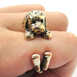 Realistic Toy Poodle Puppy Dog Shape Animal Wrap Ring in Shiny Gold