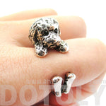 Realistic Toy Poodle Puppy Dog Shape Animal Wrap Ring in Shiny Silver