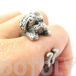 Realistic Toy Poodle Puppy Dog Shape Animal Wrap Around Ring in Silver
