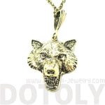 Realistic Wolf Face Shaped Animal Pendant Necklace in Brass | DOTOLY