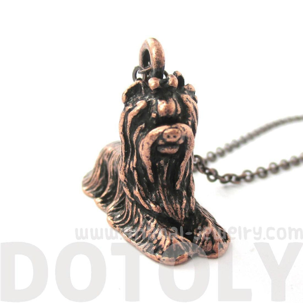 Realistic Yorkshire Terrier Puppy Dog Shape Pendant Necklace in Copper