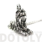 Yorkshire Terrier Puppy Dog Shaped Pendant Necklace in Shiny Silver