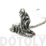 Yorkshire Terrier Puppy Dog Shaped Animal Pendant Necklace in Silver