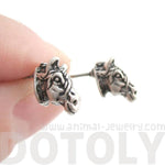 Realistic Zebra Face Shaped Stud Earrings in Silver