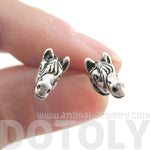 Realistic Zebra Face Shaped Stud Earrings in Silver