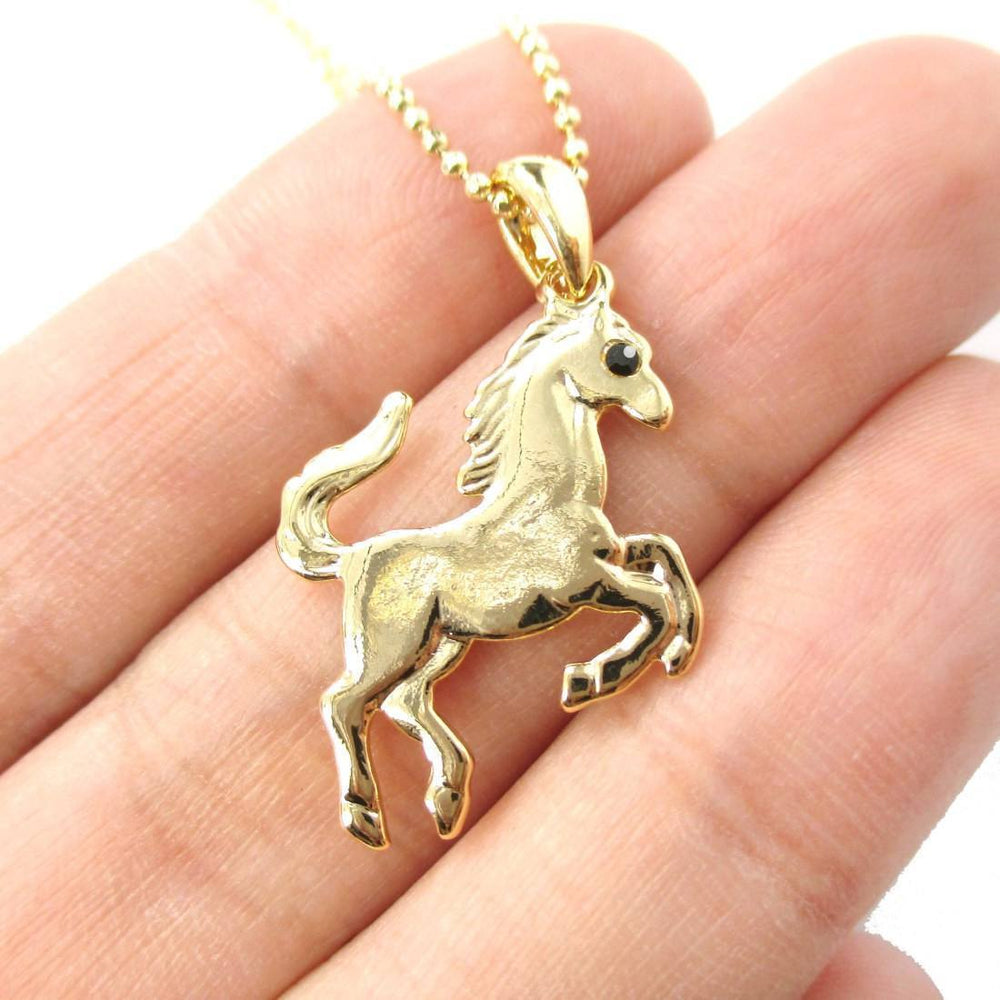 Horse Rearing on Hind Legs Pendant Necklace in Gold