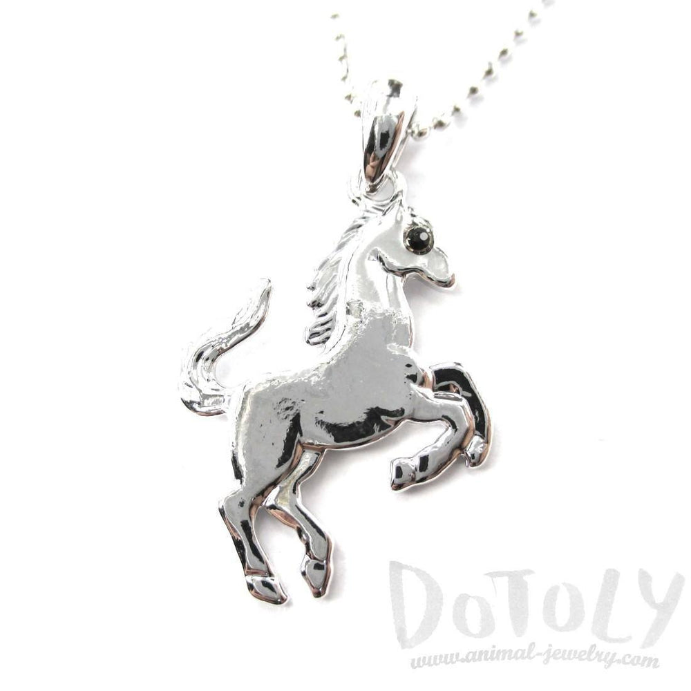 Rearing Horse on Hind Legs Pendant Necklace in Silver