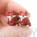 Tiny Fox Shaped Porcelain Ceramic Animal Dangle Earrings | Handmade