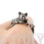 Relaxing Kitty Cat Animal Wrap Around Ring in Gunmetal Silver | US Sizes 4 to 9 Available | DOTOLY