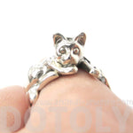 Relaxing Kitty Cat Shaped Animal Wrap Around Ring in 925 Sterling Silver | US Sizes 5 to 8.5 | DOTOLY