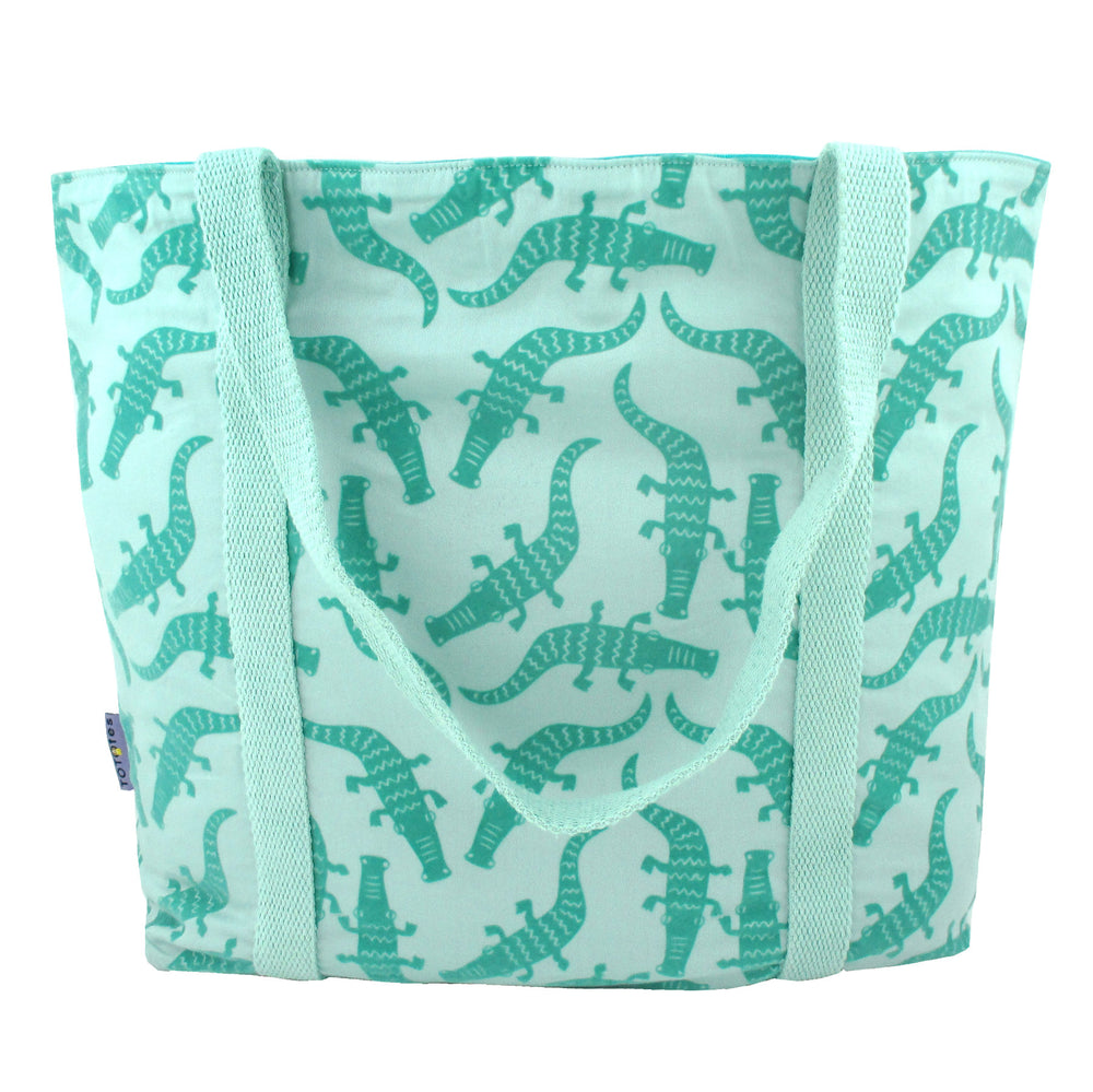 Green Alligator Birds Animal Print Large Utility Zip Closure Market Tote Bag