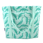 Green Alligator Birds Animal Print Large Utility Zip Closure Market Tote Bag