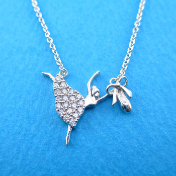 Rhinestone Arabesque Pose Ballerina Dancer Pendant Necklace in Silver