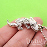 Rhinestone Crocodile Shaped Alligator Pendant Necklace in Silver | DOTOLY | DOTOLY